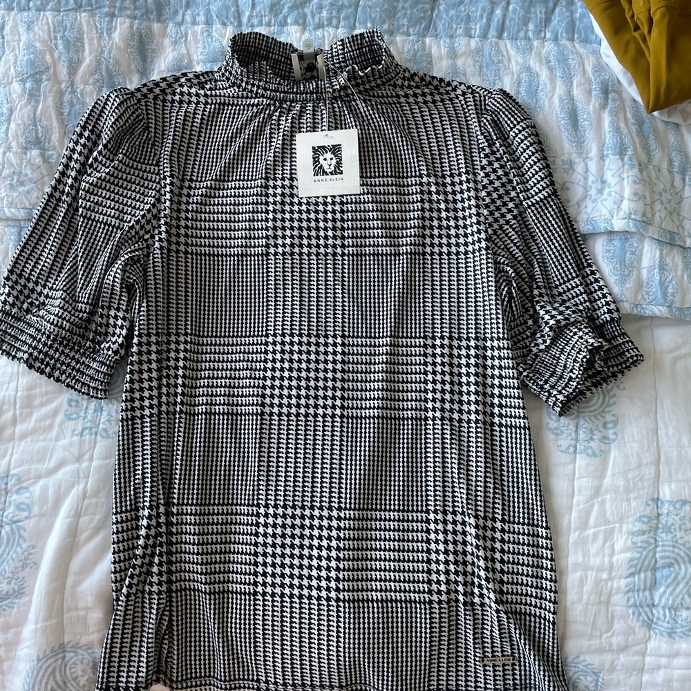 Anne Klein Black and White Houndstooth Women's Top
